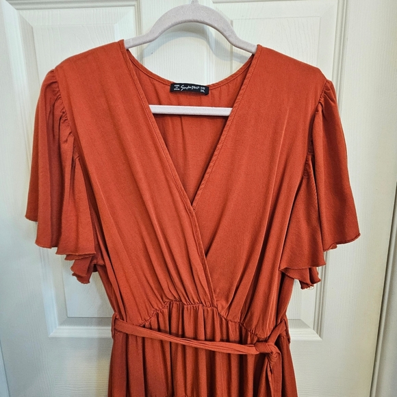 Simplee Plus Rust Orange Midi Dress Tiered Skirt 3XL - Picture 5 of 16